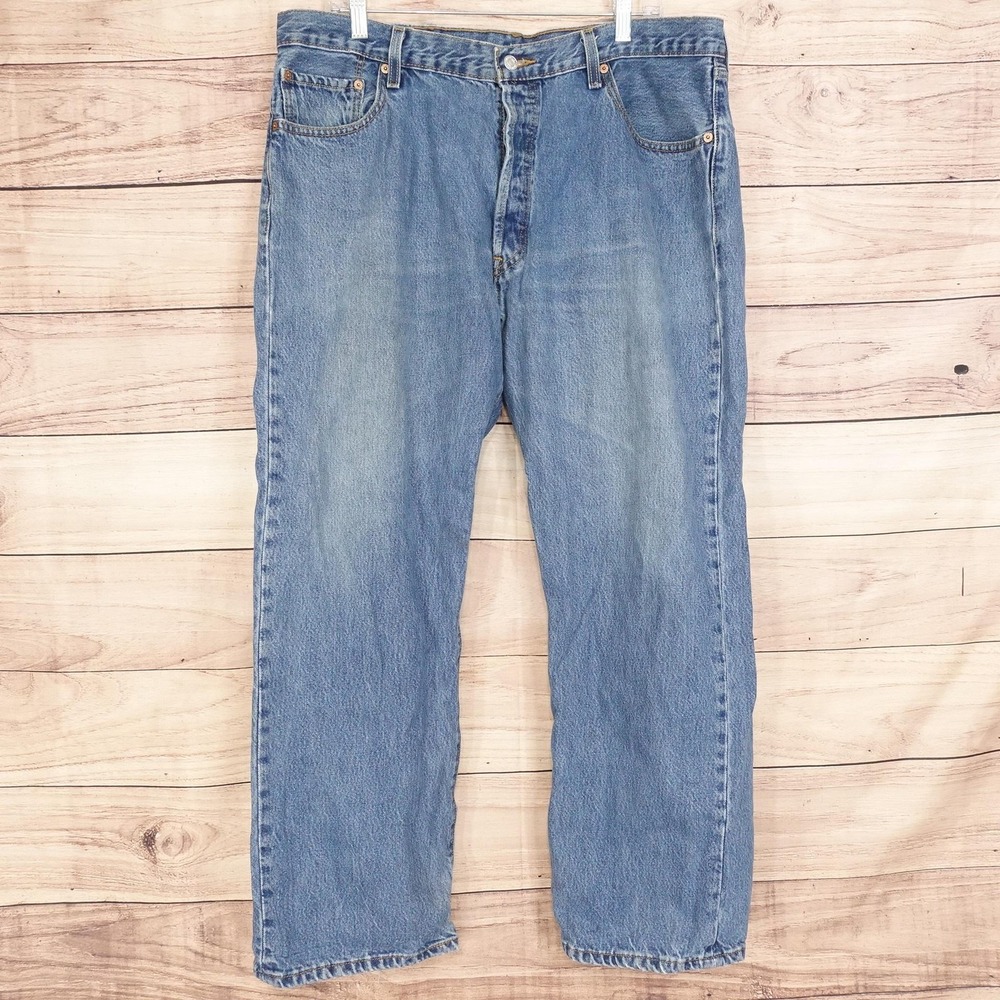 Levis 501 Jeans Mens 38x29 (40x30) Blue Regular Straight Denim Button Fly - Picture 1 of 15